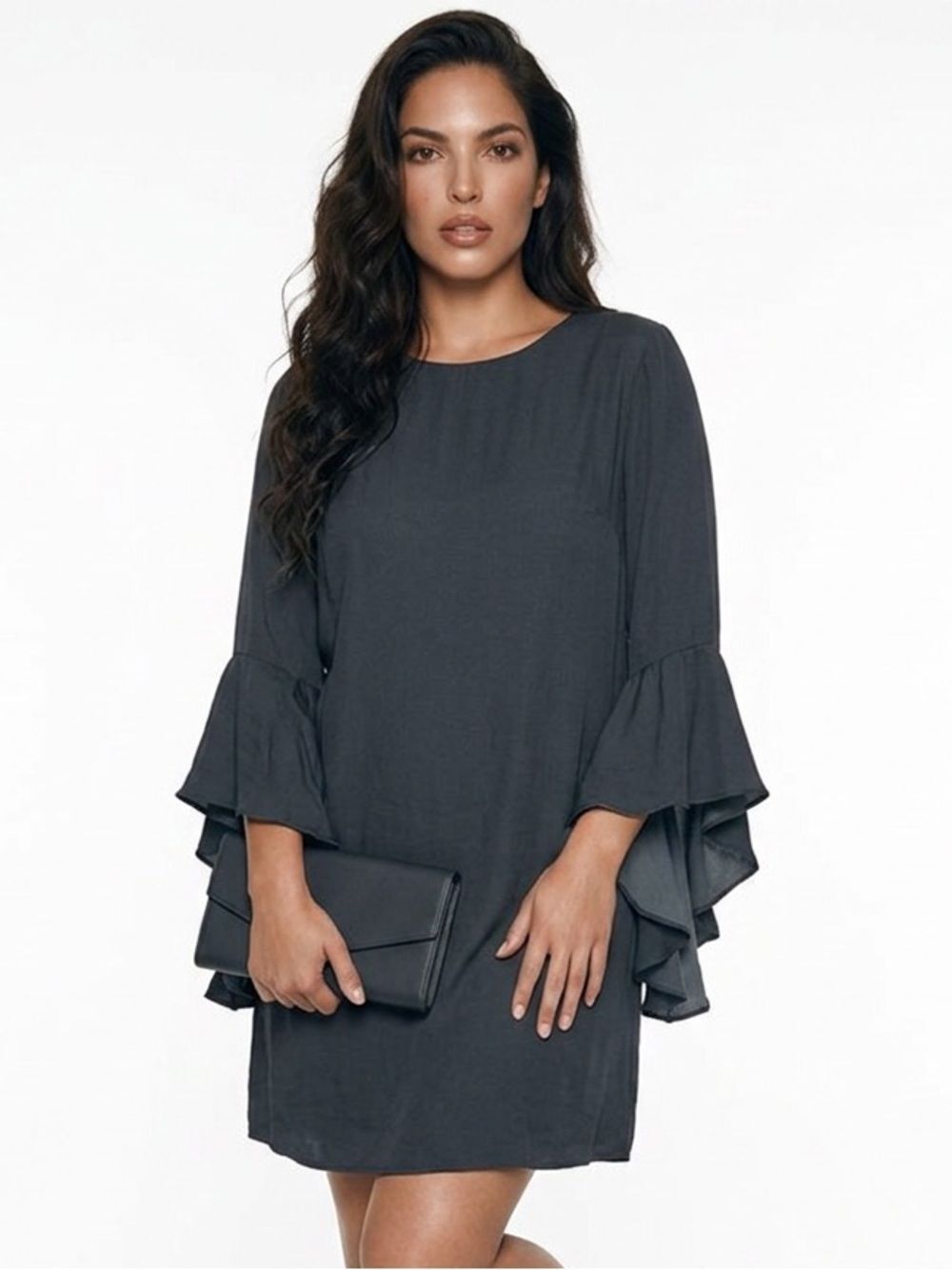WHO WHAT WEAR | Black Layered Bell Sleeve Mini Dress Women’s Size Large